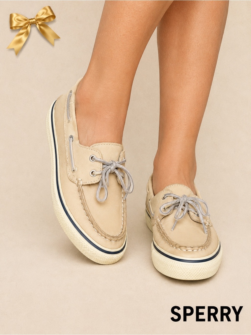 Sperry Boat Shoes Cream Leather Nautical Size 6M